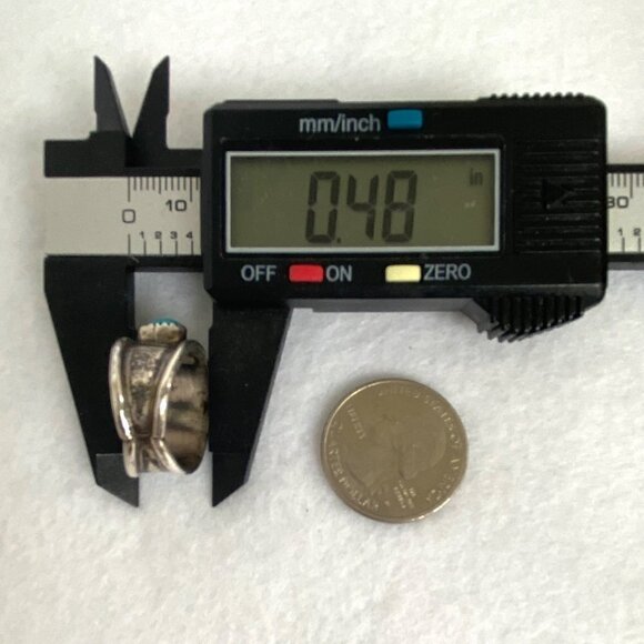 VTG Sterling Silver 925 Southwest Style Turquoise Coral 3 Stone Wide Band Ring - Picture 14 of 16